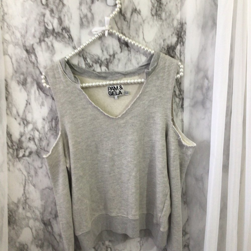 Pam & Gela Cold Shoulder Thumbhole Sweatshirt - Picture 4 of 5